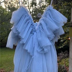 Elegant Blue Ruffled Women's Top